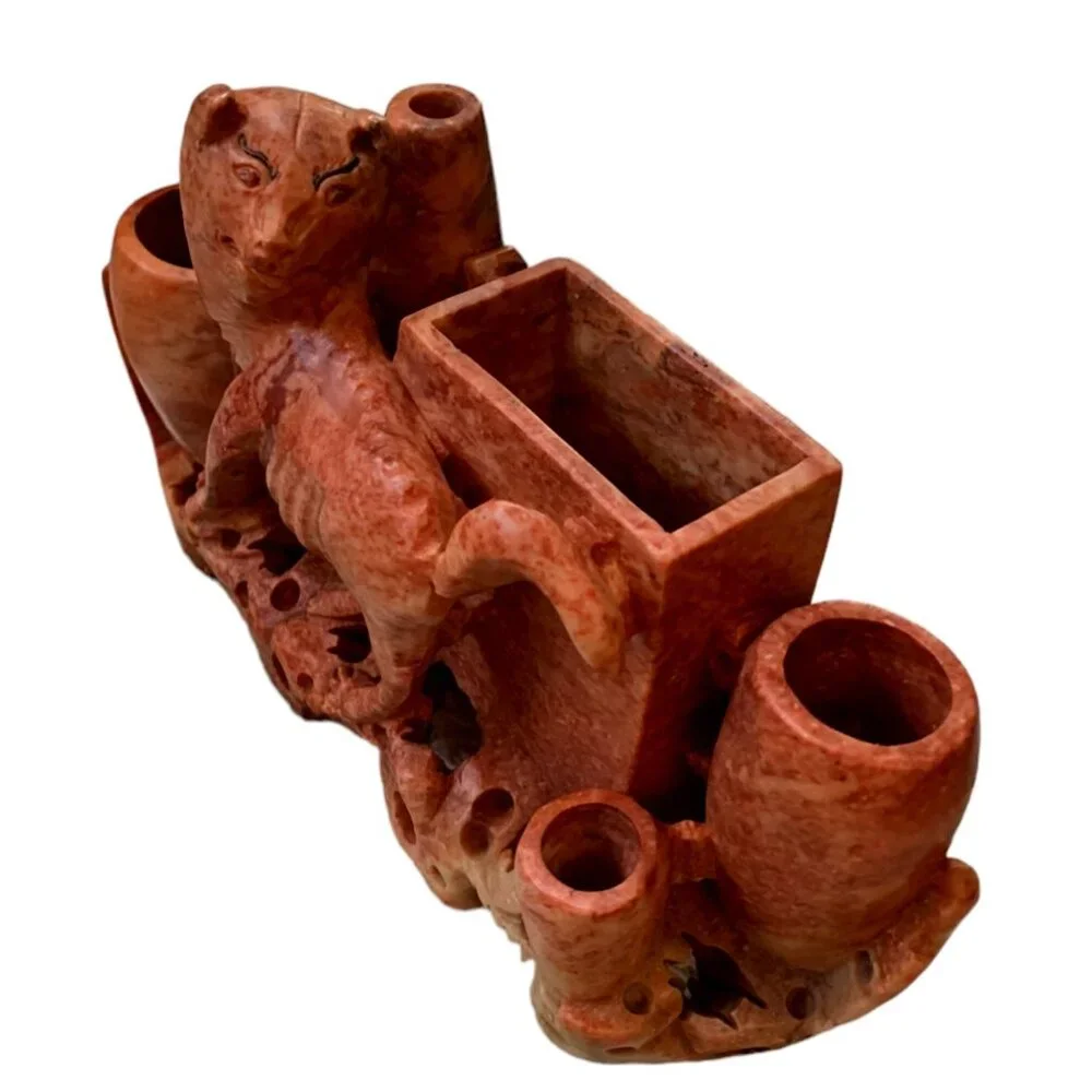 Vintage Chinese Soapstone Brush Holder